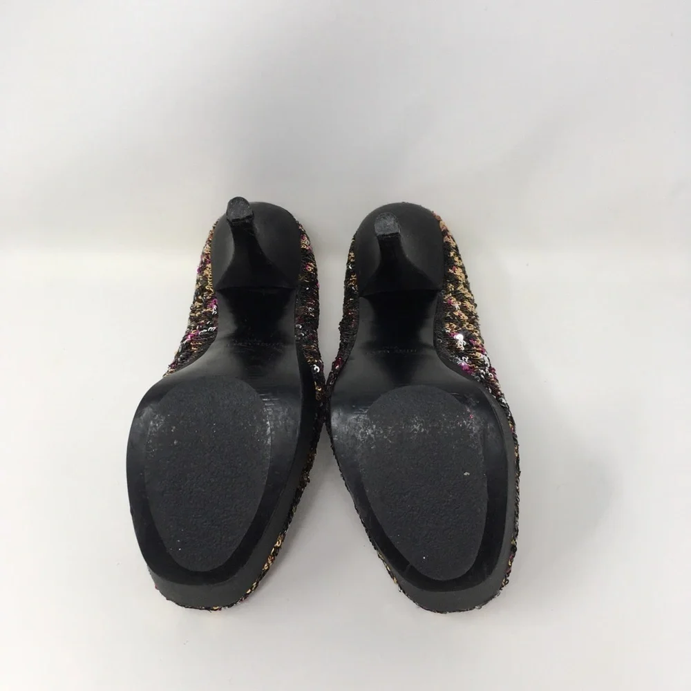 Nine West Heels Shoes Black Pink Satin Sequins 7.5